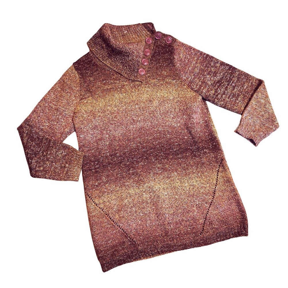 CB Women’s Small Purple Gradient Cowl-Neck Tunic Sweater Button Detail